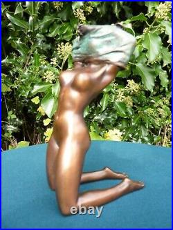 Art Deco Bronze Figurine Sculpture Statue Hot Cast Erotic Nude Lady Naked Figure