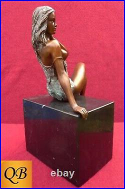 Art Deco Bronze Figurine Sculpture Statue Hot Cast Erotic Nude Lady Naked Figure