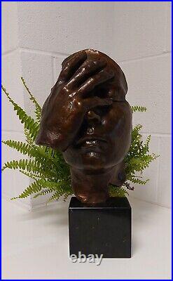 Art Deco Bronze Figurine Sculpture Statue Hot Cast Face Mask Reflections Figure
