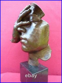 Art Deco Bronze Figurine Sculpture Statue Hot Cast Face Mask Reflections Figure