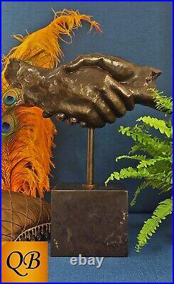 Art Deco Bronze Figurine Sculpture Statue Hot Cast Friendship Hand Shake Figure