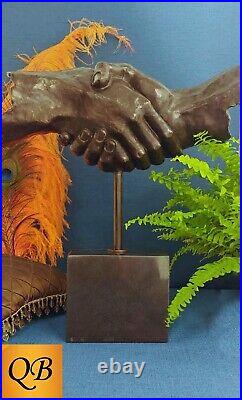 Art Deco Bronze Figurine Sculpture Statue Hot Cast Friendship Hand Shake Figure