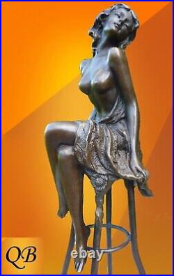 Art Deco Bronze Figurine Sculpture Statue Hot Cast Michelle Erotic Lady Figure