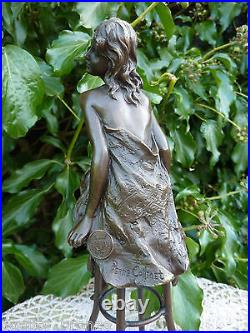 Art Deco Bronze Figurine Sculpture Statue Hot Cast Michelle Erotic Lady Figure