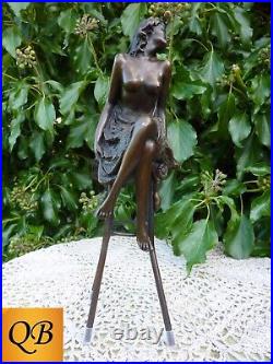 Art Deco Bronze Figurine Sculpture Statue Hot Cast Michelle Erotic Lady Figure