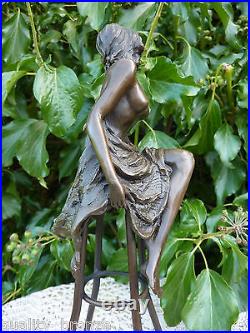 Art Deco Bronze Figurine Sculpture Statue Hot Cast Michelle Erotic Lady Figure