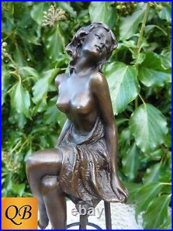 Art Deco Bronze Figurine Sculpture Statue Hot Cast Michelle Erotic Lady Figure