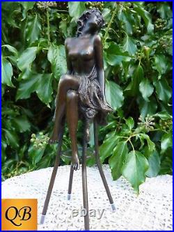 Art Deco Bronze Figurine Sculpture Statue Hot Cast Michelle Erotic Lady Figure