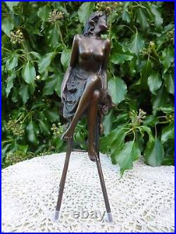 Art Deco Bronze Figurine Sculpture Statue Hot Cast Michelle Erotic Lady Figure