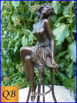 Art Deco Bronze Figurine Sculpture Statue Hot Cast Michelle Erotic Lady Figure