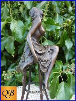 Art Deco Bronze Figurine Sculpture Statue Hot Cast Michelle Erotic Lady Figure