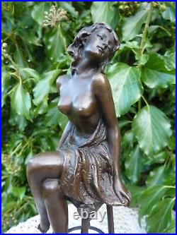 Art Deco Bronze Figurine Sculpture Statue Hot Cast Michelle Erotic Lady Figure