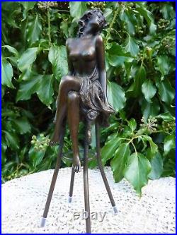 Art Deco Bronze Figurine Sculpture Statue Hot Cast Michelle Erotic Lady Figure