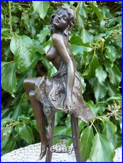 Art Deco Bronze Figurine Sculpture Statue Hot Cast Michelle Erotic Lady Figure