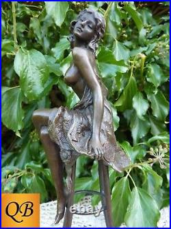 Art Deco Bronze Figurine Sculpture Statue Hot Cast Michelle Erotic Lady Figure