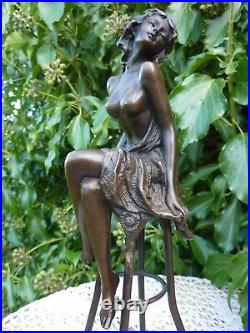 Art Deco Bronze Figurine Sculpture Statue Hot Cast Michelle Erotic Lady Figure