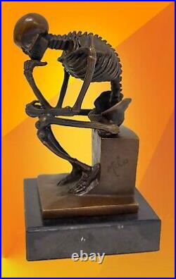 Art Deco Bronze Figurine Sculpture Statue Hot Cast Skeleton Thinker Rodin Figure