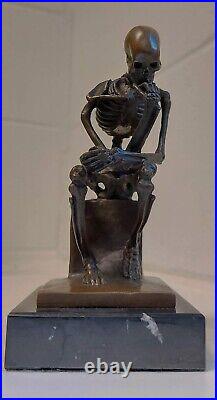 Art Deco Bronze Figurine Sculpture Statue Hot Cast Skeleton Thinker Rodin Figure