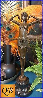 Art Deco Bronze Figurine Sculpture Statue Illusion Eygptian Hot Cast Lady Figure