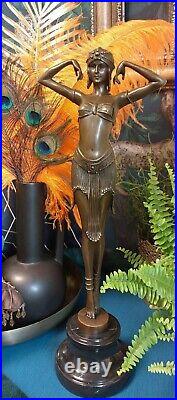 Art Deco Bronze Figurine Sculpture Statue Illusion Eygptian Hot Cast Lady Figure