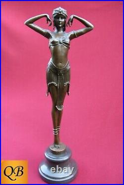 Art Deco Bronze Figurine Sculpture Statue Illusion Eygptian Hot Cast Lady Figure