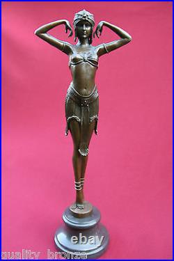 Art Deco Bronze Figurine Sculpture Statue Illusion Eygptian Hot Cast Lady Figure