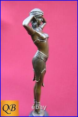 Art Deco Bronze Figurine Sculpture Statue Illusion Eygptian Hot Cast Lady Figure