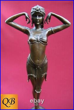 Art Deco Bronze Figurine Sculpture Statue Illusion Eygptian Hot Cast Lady Figure