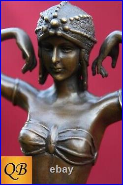 Art Deco Bronze Figurine Sculpture Statue Illusion Eygptian Hot Cast Lady Figure