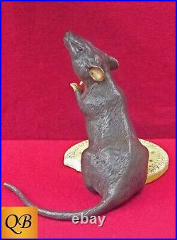 Art Deco Bronze Figurine Sculpture Statue Mouse With Biscuit Hot Cast Figure