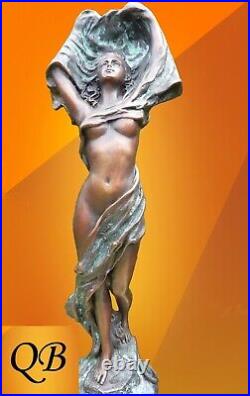 Art Deco Bronze Figurine Sculpture Statue Nouveau Erotic Lady Hot Cast Figure