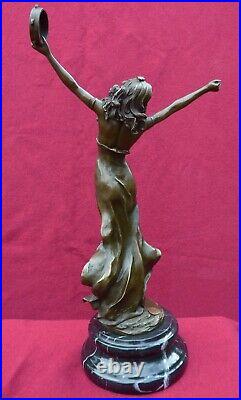 Art Deco Bronze Figurine Sculpture Statue Tambourine Dancer Erotic Hot Cast