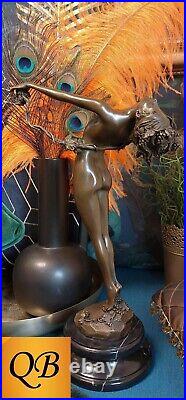 Art Deco Bronze Figurine Sculpture Statue Vine Nude Hot Cast Female Naked Figure