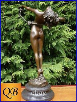 Art Deco Bronze Figurine Sculpture Statue Vine Nude Hot Cast Female Naked Figure