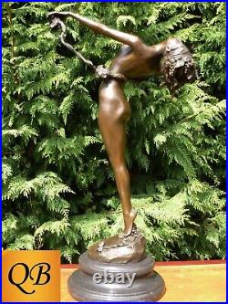 Art Deco Bronze Figurine Sculpture Statue Vine Nude Hot Cast Female Naked Figure