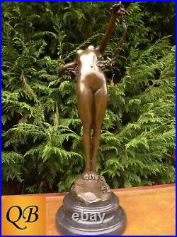 Art Deco Bronze Figurine Sculpture Statue Vine Nude Hot Cast Female Naked Figure