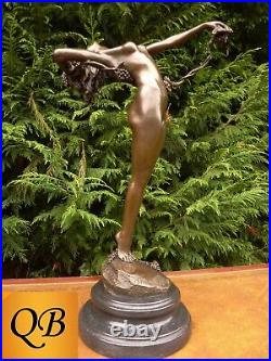 Art Deco Bronze Figurine Sculpture Statue Vine Nude Hot Cast Female Naked Figure