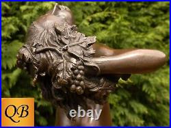 Art Deco Bronze Figurine Sculpture Statue Vine Nude Hot Cast Female Naked Figure