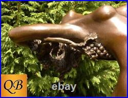 Art Deco Bronze Figurine Sculpture Statue Vine Nude Hot Cast Female Naked Figure