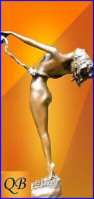 Art Deco Bronze Figurine Sculpture Statue Vine Nude Hot Cast Female Naked Figure