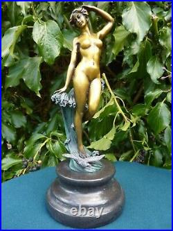 Art Deco Bronze Figurine Sculpture Statue Wave Lady Figure Signed Preiss