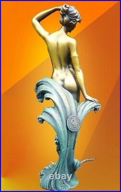 Art Deco Bronze Figurine Sculpture Statue Wave Lady Figure Signed Preiss