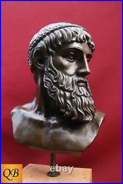 Art Deco Bronze Figurine Sculpture Statue Zeus Bust Greek God Mythology Figure