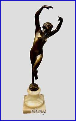 Art Deco Bronze Figurine Statue Signed Vivian Nude Dancer By Josef Lorenzl