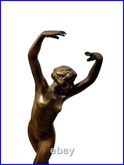 Art Deco Bronze Figurine Statue Signed Vivian Nude Dancer By Josef Lorenzl