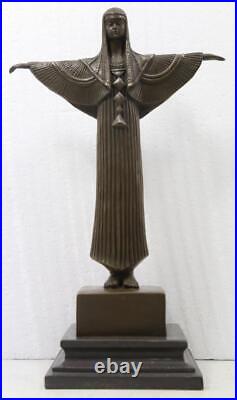 Art Deco Egyptian Revival Bronze Lady Sculpture 36cm High Marble Base