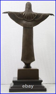 Art Deco Egyptian Revival Bronze Lady Sculpture 36cm High Marble Base