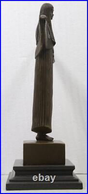 Art Deco Egyptian Revival Bronze Lady Sculpture 36cm High Marble Base