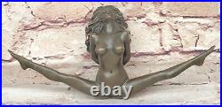 Art Deco Erotic Nude Girl Real Bronze Sculpture Hot Cast Figurine Figure