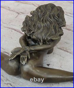 Art Deco Erotic Nude Girl Real Bronze Sculpture Hot Cast Figurine Figure